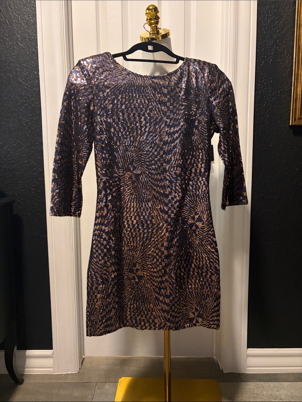 L'ATISTE Navy and Rose Gold Sequin Mini Dress